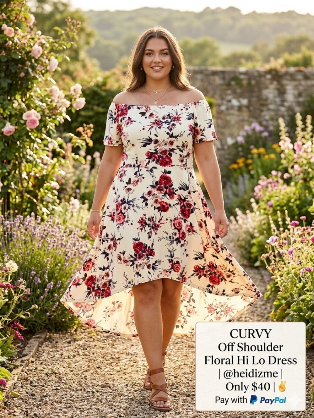 CURVY ✌️Off Shoulder Floral Hi Lo Dress spandex